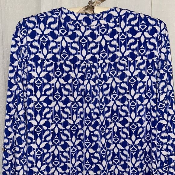 Charter Club 2X Cobalt Royal Blue White Pullover 6 Button Front Long Sleeve Top - Picture 4 of 16